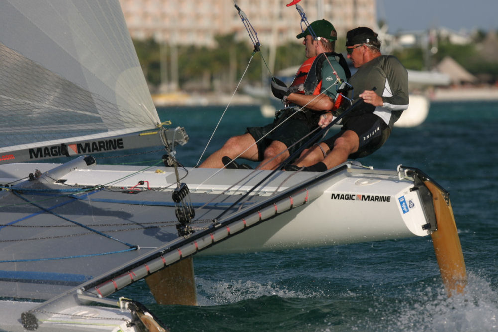 Eduard Zanen and Mischa Heemskerk win the first race on day 3 of the Aruba Heineken Catamaran Regatta photo copyright Ingrid Abery / www.hotcapers.com taken at  and featuring the Tornado class