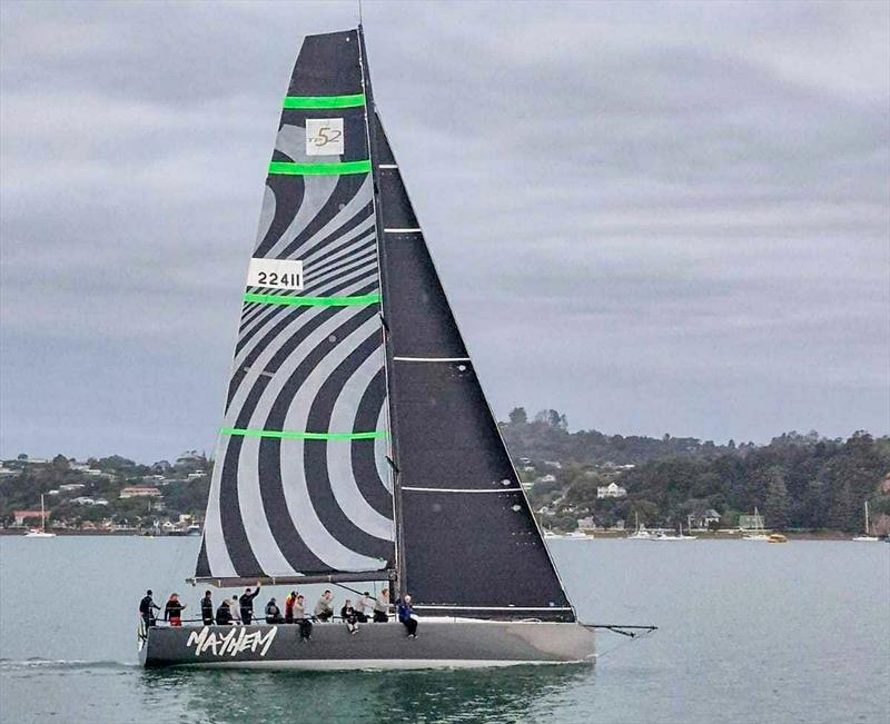 Mayhem crosses the finish line in a slow Coastal Classic - October 24, 2025 photo copyright PIC Coastal Classic taken at Royal New Zealand Yacht Squadron and featuring the TP52 class