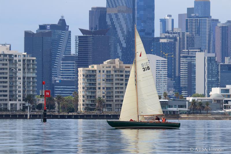 The New Zealand team of Iain Valentine (Skipper) Martin Robertson and John Donati on Zephyr enjoying the light winds that Melbourne can offer - photo © A.J. McKinnon