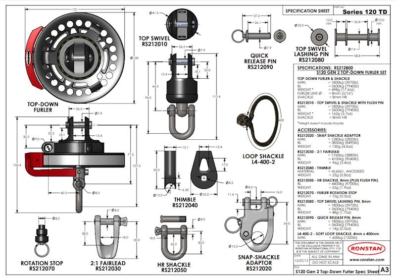 Top-down furler spec sheet - photo © Ronstan