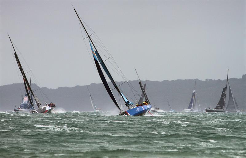 VO65s tacking up the Solent after the Rolex Fastnet Race start photo copyright Mark Jardine taken at Royal Ocean Racing Club and featuring the Volvo One-Design class