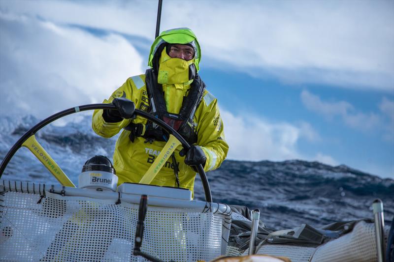 Leg 7 from Auckland to Itajai, day 10 on board Brunel. Bouwe Bekking driving in a big sea state. 27 March,. - photo © Yann Riou / Volvo Ocean Race