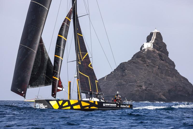 22 January 2023, Ambersail 2 arrive in Cabo Verde. Arrival time 10:49:04 Elapsed 6d 21h 49mins 04secs - photo © Sailing Energy / The Ocean Race