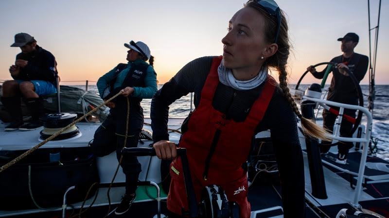 The Ocean Race VO65 Sprint Cup 2022-23 - 21 June 2023, Stage 3, Day 6 onboard Viva México. Berenice Charrez in the foreground trimming, in the background left to right: Jeronimo Cervantes, Dominique Knuppel and Brad Marsh at the helm - photo © Jen Edney / Viva México / The Ocean Race