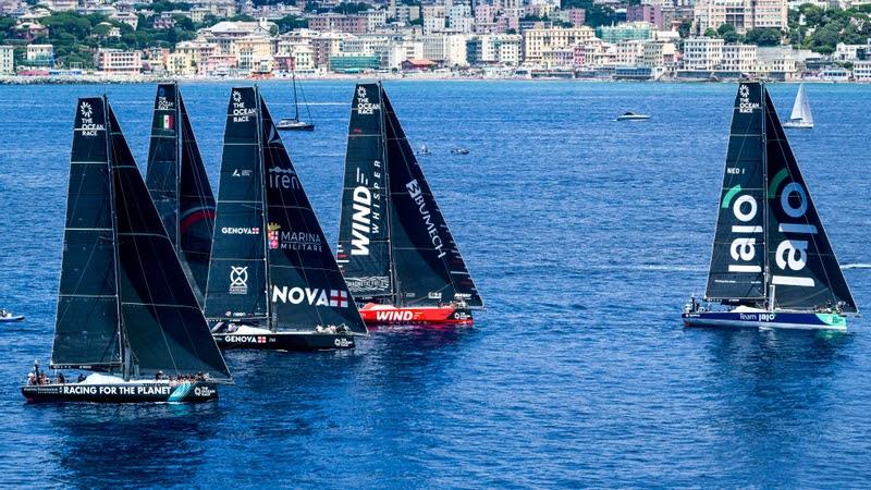 The Ocean Race VO65 Sprint Cup 2022-23 - 1 July 2023. Aerial view VO65 In-port race in Genova photo copyright Sailing Energy / The Ocean Race taken at  and featuring the Volvo One-Design class