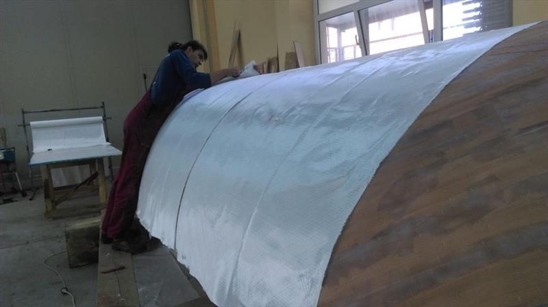 Croatian Gajeta build - hull measured for the sheathing material - photo © West System International