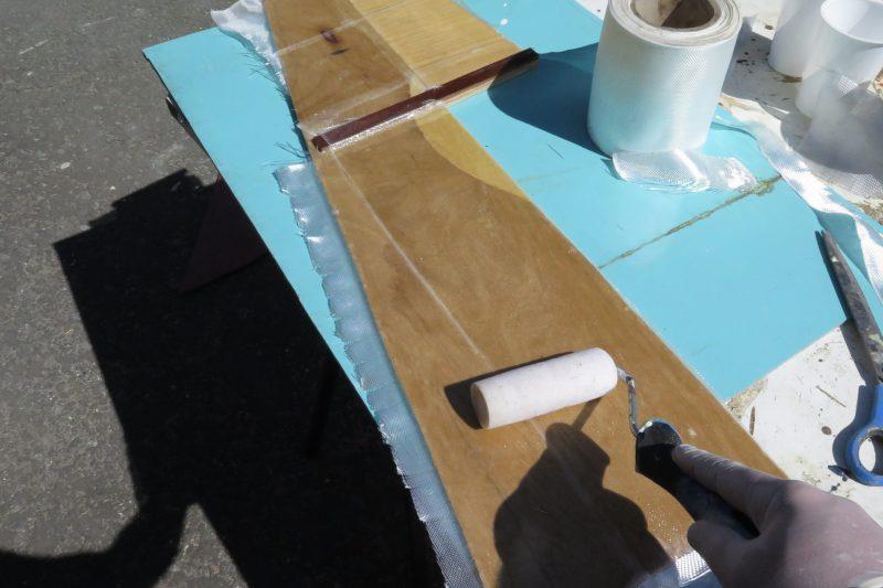 Whilst still tacky, we then added a layer of glass fibre reinforcement cloth, partly to strengthen the plywood but also to act as a mat for the 421 Fire Retardant Additive photo copyright Wessex Resins & Adhesives taken at  and featuring the  class