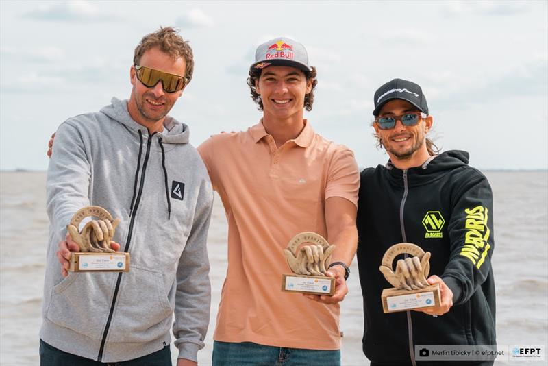 The Top 3 at the 2023 EFPT Surf Opening: Steven Van Broeckhoven, Lennart Neubauer and Jacopo Testa photo copyright Merlin Libicky / efpt.net taken at  and featuring the Windsurfing class