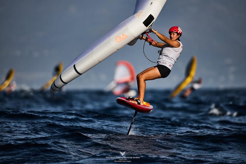 Maddalena Spanu won both women's races - 2023 WingFoil Racing World Cup Cagliari - Day 1 photo copyright IWSA Media / Robert Hajduk taken at  and featuring the Wing Foil class