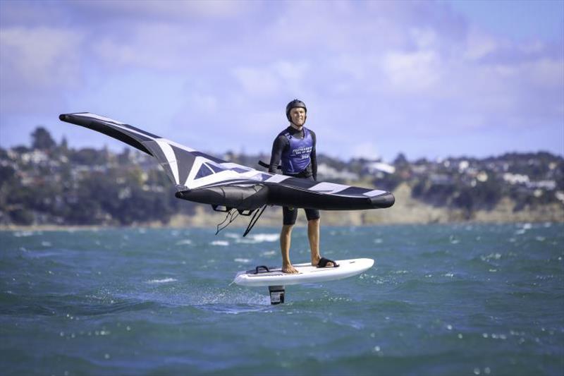 Hugo Wigglesworth  - Wingfoil - Yachting New Zealand Youth Trials - Murrays Bay SC - April 2024 photo copyright Jacob Fewtrell Media taken at Murrays Bay Sailing Club and featuring the Wing Foil class