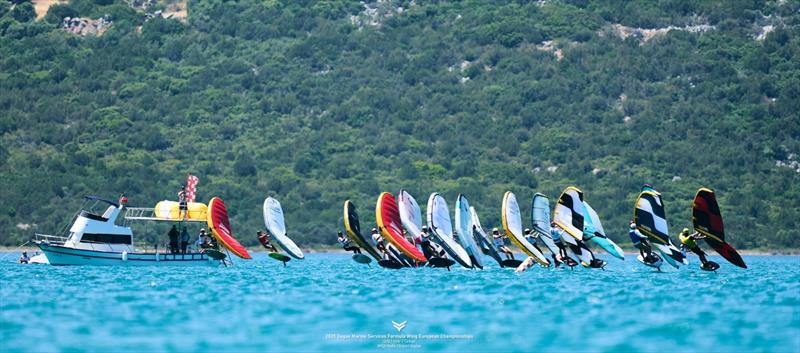 The qualifying series began in shifty winds that faded - 2025 Dogus Marine Services Formula Wing European Championships, Day 4 photo copyright IWSA media / Robert Hajduk taken at  and featuring the Wing Foil class