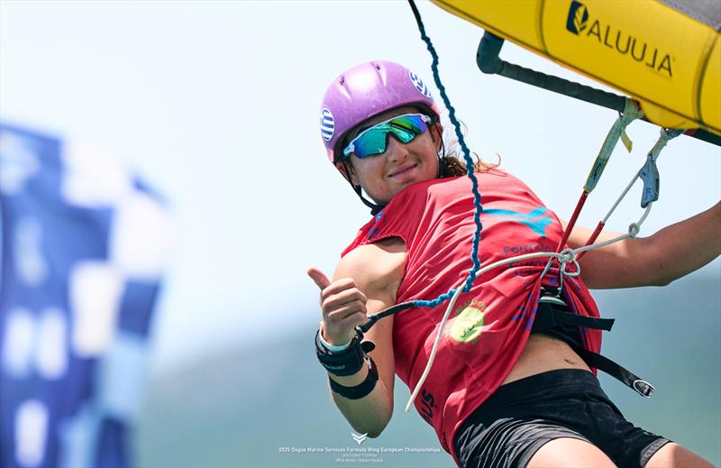 Emilia Kosti [GRE] moves to the women's grand final with two bonus wins - 2025 Dogus Marine Services Formula Wing European Championships, Day 4 photo copyright IWSA media / Robert Hajduk taken at  and featuring the Wing Foil class